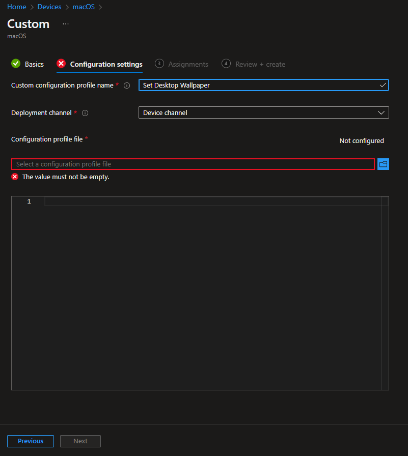 Configuration profile name and description